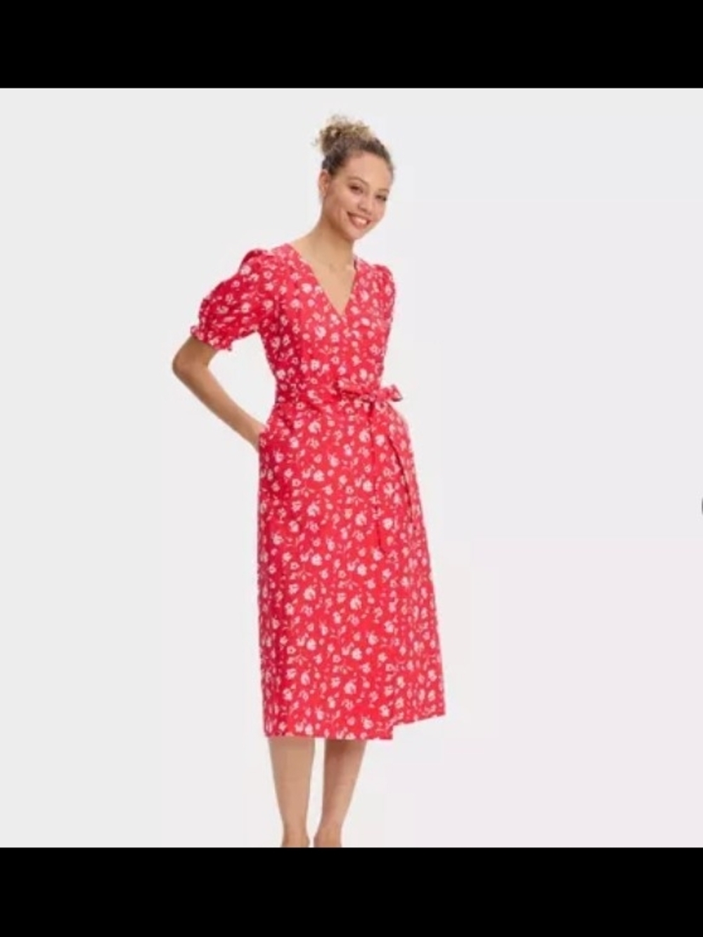 a new day Red Floral Tie-Waist Midi Dress
